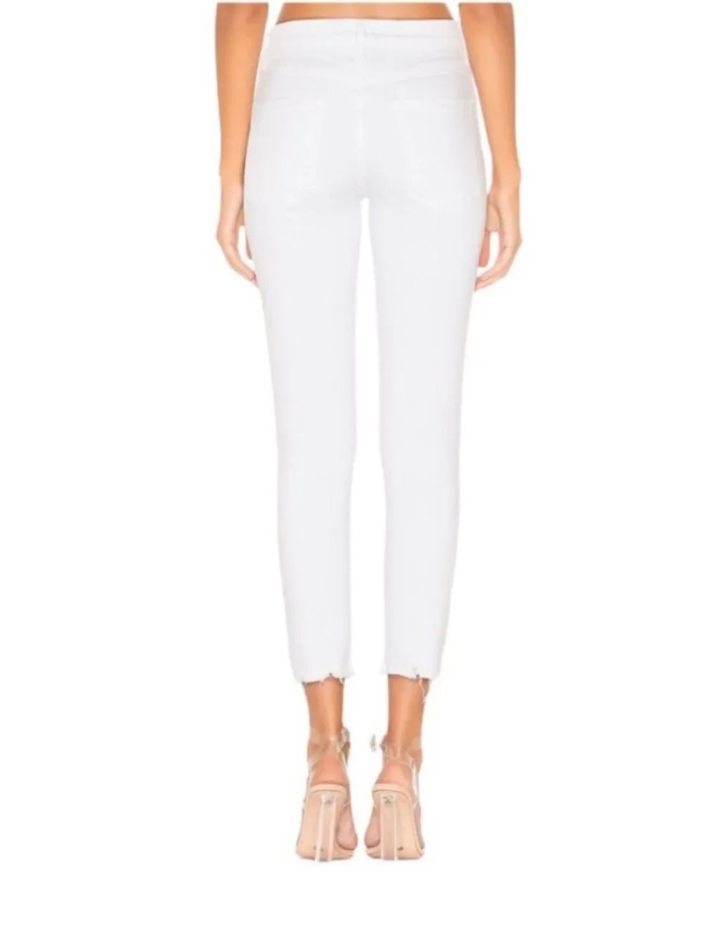 Agolde White Cropped Ankle Jeans with Frayed Hem